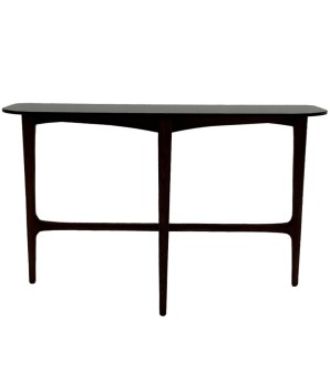 Console bois verre sépia Mid Century Moderne SYMPHONIE 3 pieds face