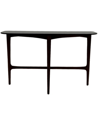 Console bois verre sépia Mid Century Moderne SYMPHONIE 3 pieds face