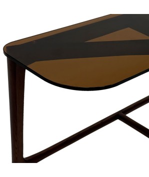 console pieds fuseaux SYMPHONIE détail verre sépia cote gauche