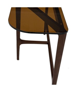 console verre et bois SYMPHONIE 3 pieds bois détail verre sépia