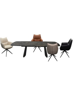 table repas avec chaises TINA céramique vulcano pied bronze