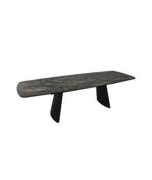 table à manger céramique vulcano TINA pied bronze fermée vue 3/4
