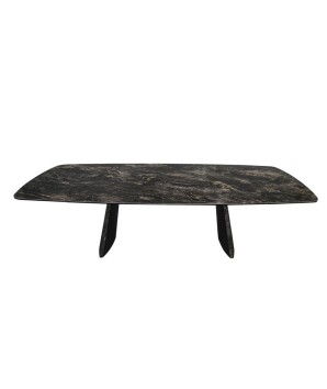 table à manger design italien TINA céramique vulcano pied bronze ouverte