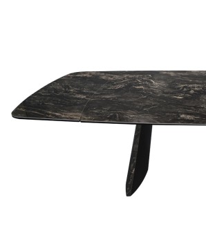 table à manger design italien TINA céramique vulcano pied bronze ouverte rallonge