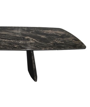 table extensible haut de gamme TINA céramique vulcano pied bronze ouverte rallonge droite