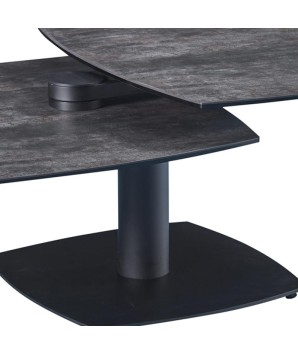 Table basse TONGA plateau pivotant céramique shadow modulaire pied métal détail mécanisme