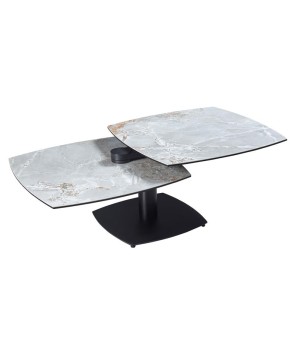 Table basse TONGA plateau pivotant céramique onyx ouverte modulaire pied métal