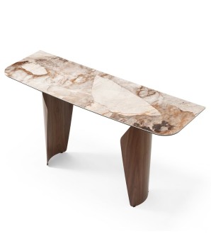 console luxe entrée CLEA pied métal noyer céramique patagonia vue haute 3/4