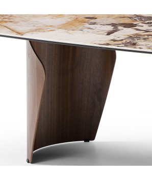 Table basse noyer verre Mid Century CLEA zoom pied métal noyer céramique patagonia