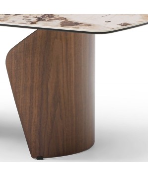table basse design Mid Century CLEA zoom pied métal noyer céramique patagonia cote droit