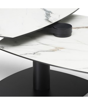 Table basse TONGA plateau pivotant céramique golden stone modulaire pied métal détail mécanisme