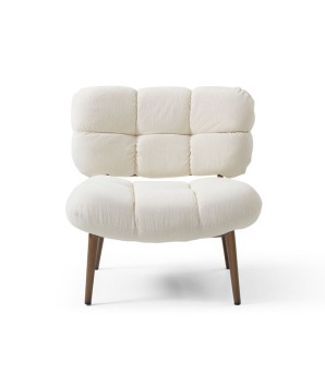 fauteuil cocooning tissu blanc bois CHESTER vue face