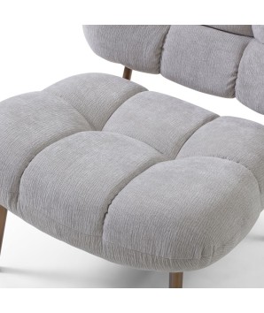 fauteuil capitonné moderne tissu gris bois CHESTER détail assise