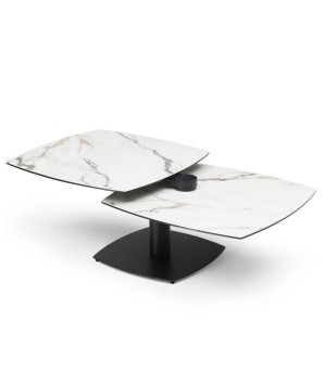 Table basse TONGA plateau pivotant céramique golden stone ouverte modulaire pied métal
