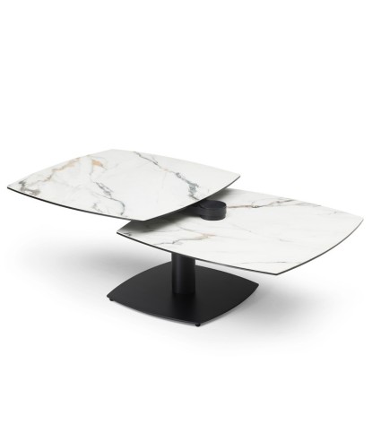 Table basse TONGA plateau pivotant céramique golden stone ouverte modulaire pied métal