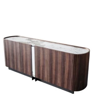 buffet arrondi bois et céramique pandora EVA vue 3/4