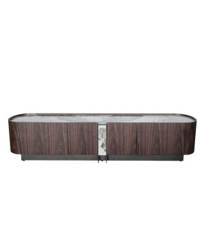 Meuble TV design mid century moderne EVA bois plateau céramique pandora vue face