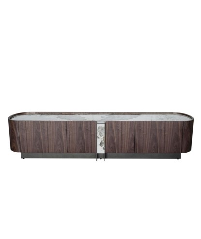 Meuble TV design mid century moderne EVA bois plateau céramique pandora vue face