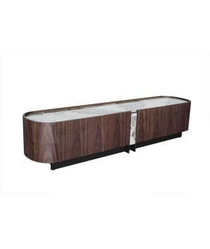 Meuble TV design mid century moderne EVA bois plateau céramique pandora vue 3/4