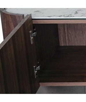 meuble tv noyer EVA bois plateau céramique détail porte gauche