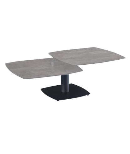 Table basse TONGA plateau pivotant céramique gris clair ouverte modulaire pied métal