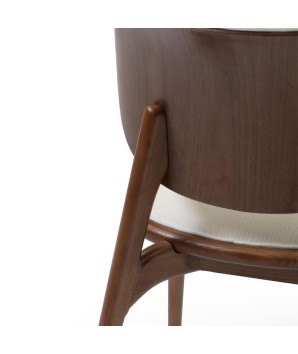 chaise dossier courbe design LAURA bois tissu blanc zoom détail dos
