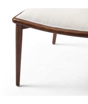 chaise retro bois LAURA bois tissu blanc détail pied