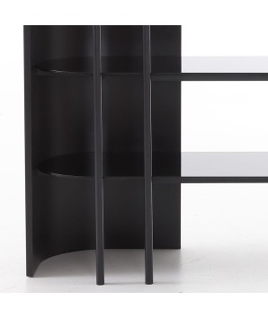 bibliothèque asymétrique GALERIE noire détail angle bois