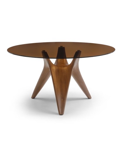 Table Repas ronde 6-8 personnes LAURA Design Vintage Verre Fumé