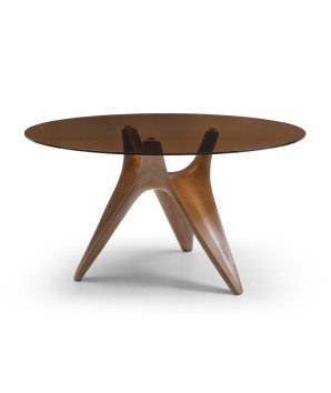 Table Repas ronde 6-8 personnes LAURA. Design Vintage Verre Fumé