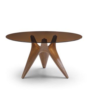 Table à manger ronde 6-8 personnes LAURA Design Vintage Verre Fumé
