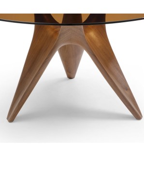 table ronde plateau verre sépia LAURA pied bois