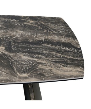 table basse forme tonneau TINA céramique vulcano pied bronze détail angle