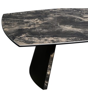 table basse forme tonneau TINA céramique vulcano pied bronze détail angle 1