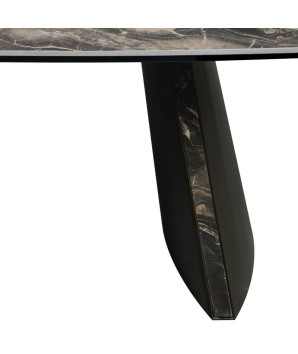 table basse luxe salon TINA céramique vulcano détail pied bronze