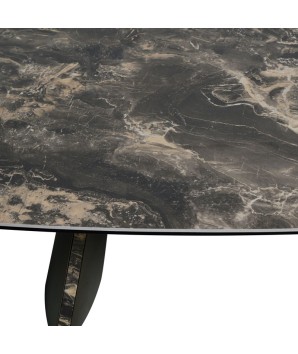 table basse luxe salon TINA détail céramique vulcano pied bronze vue haute
