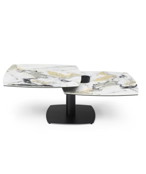 Table basse TONGA plateau pivotant céramique cold jade ouverte modulaire pied métal