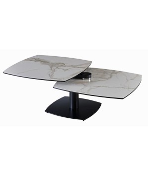 Table basse TONGA plateau pivotant céramique arabescato ouverte modulaire pied métal