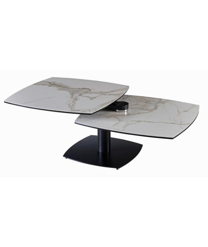 Table basse TONGA plateau pivotant céramique arabescato ouverte modulaire pied métal
