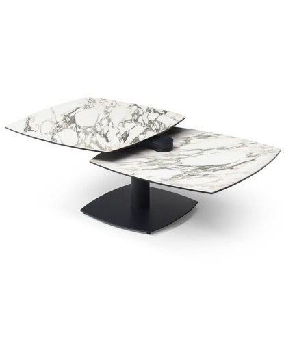 Table basse TONGA plateau pivotant céramique kaledonia ouverte modulaire pied métal vue 3-4
