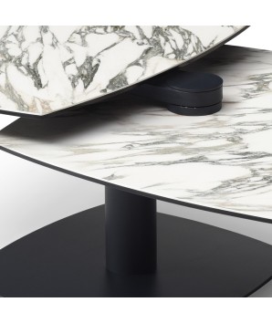 Table basse TONGA plateau pivotant céramique kaledonia modulaire pied métal détail mécanisme