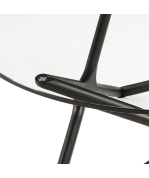 table basse mid century MELODIE wengué detail support verre