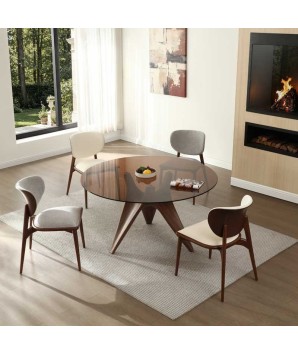 Table Repas ronde 6-8 personnes LAURA. Design Vintage Verre Fumé dans salon