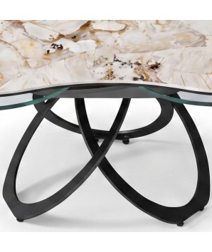 Table basse TREFLE 3 plateaux pivotants céramique Patagonia detail pied