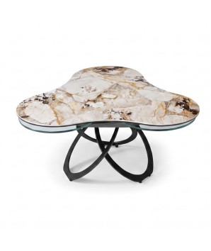 Table basse TREFLE 3 plateaux pivotants céramique Patagonia fermée