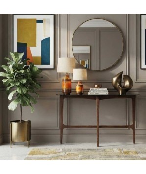 Console bois verre sepia SYMPHONIE contre mur dans salon