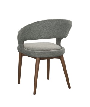 chaise de repas Mid Century moderne EVA bois tissu gris fvue 3/4 dosace