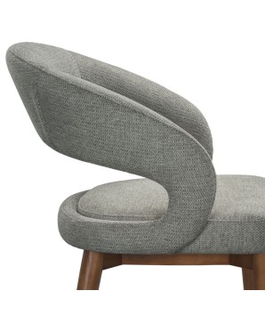 chaise de repas Mid Century moderne EVA bois tissu gris zoom dossier