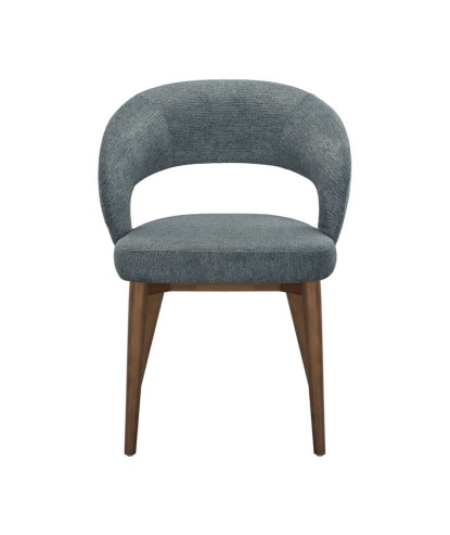 chaise de repas Mid Century moderne EVA bois tissu bleu face