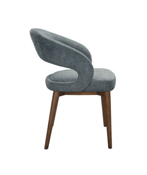 chaise de repas Mid Century moderne EVA bois tissu bleu vue coté